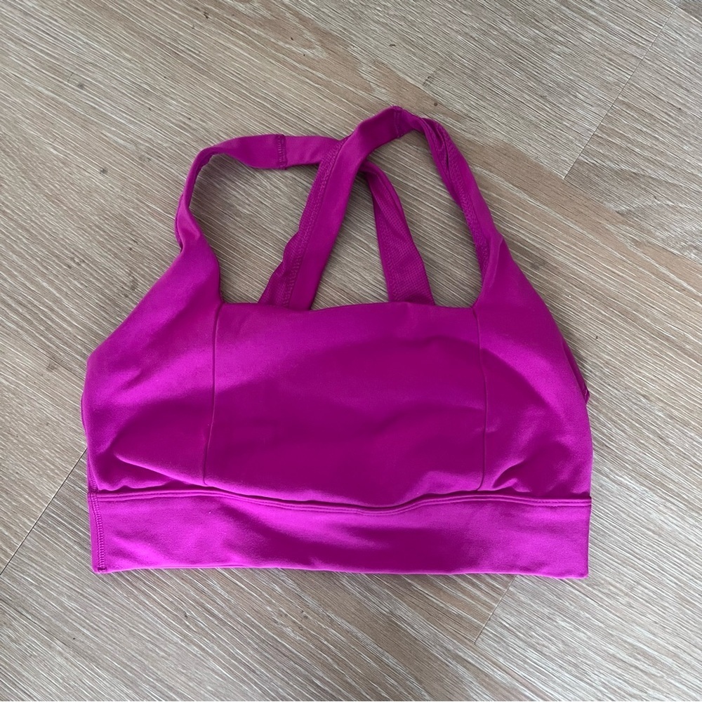 Pink crossed back long line sports bra